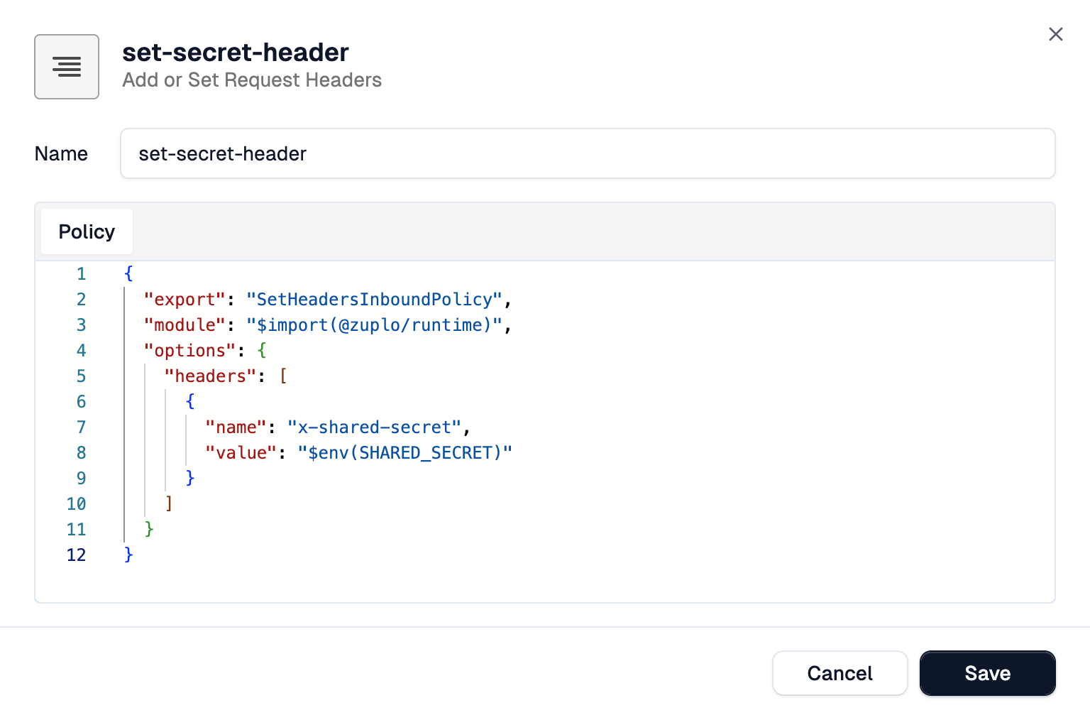 Adding Set Header policy in Zuplo