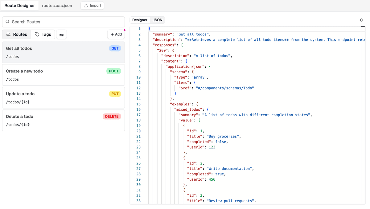 Inline JSON editor for operations