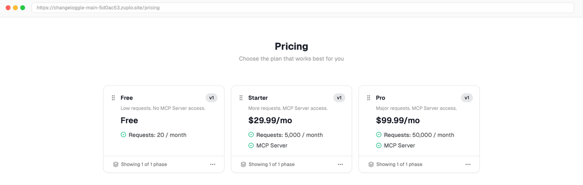 Monetization pricing table in the Dev Portal