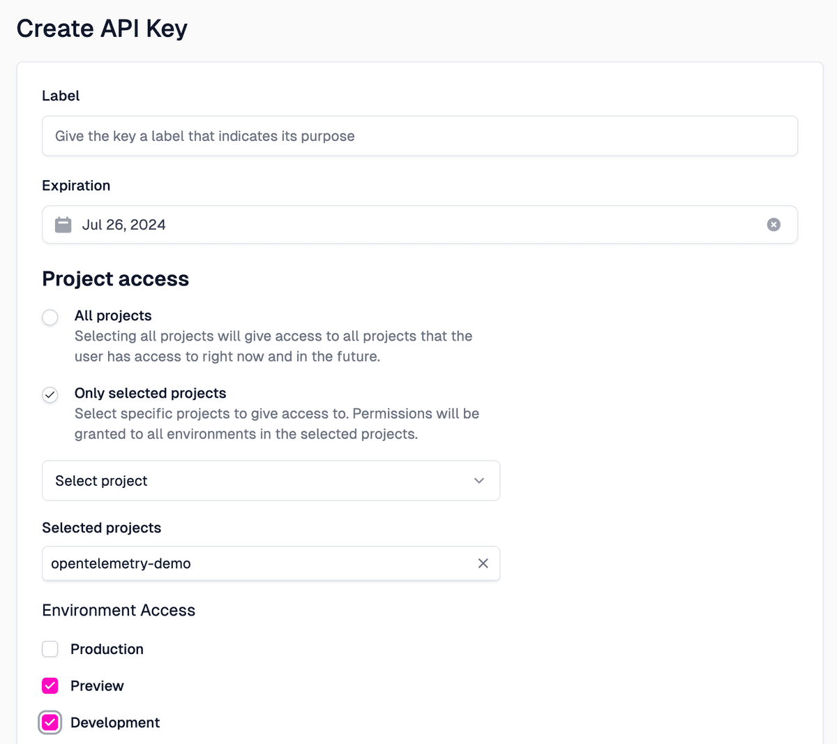 Create API Key