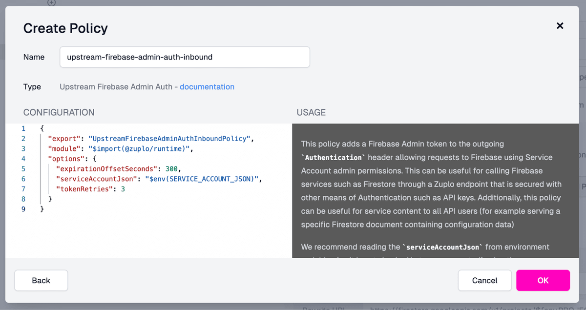 configuring firebase auth policy