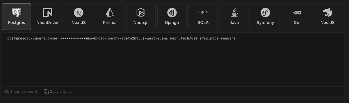 Neon connection string