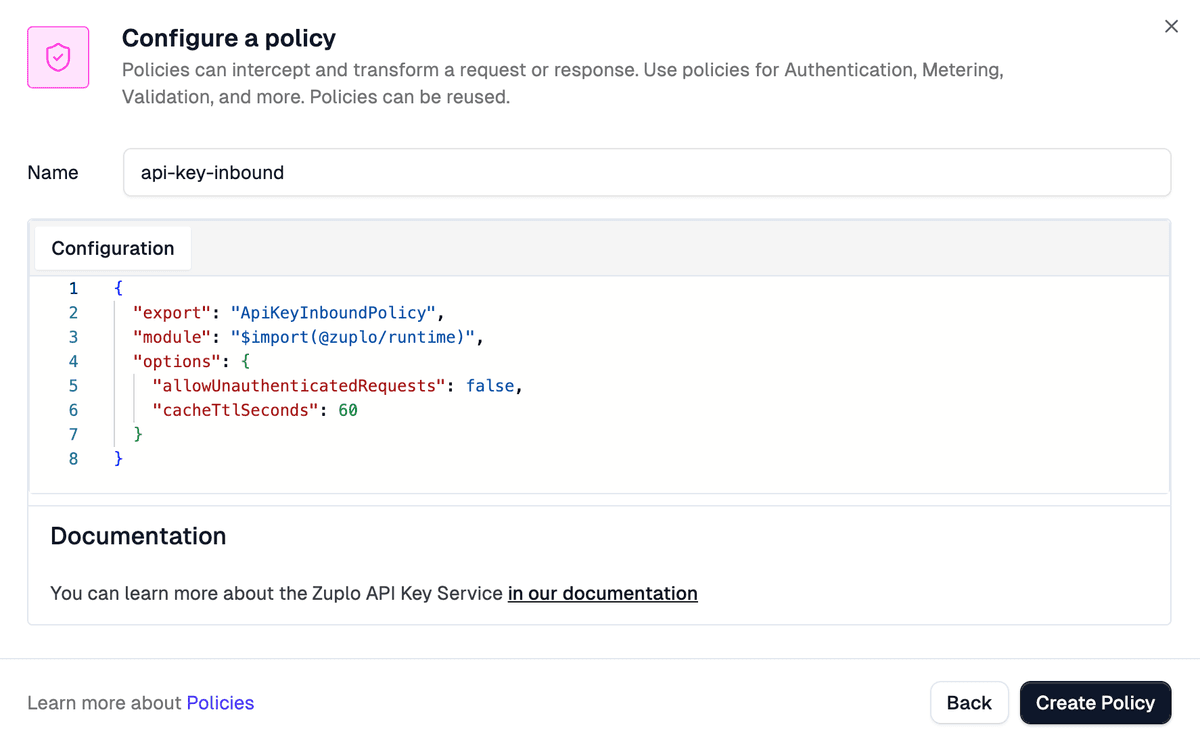 Zuplo API key policy