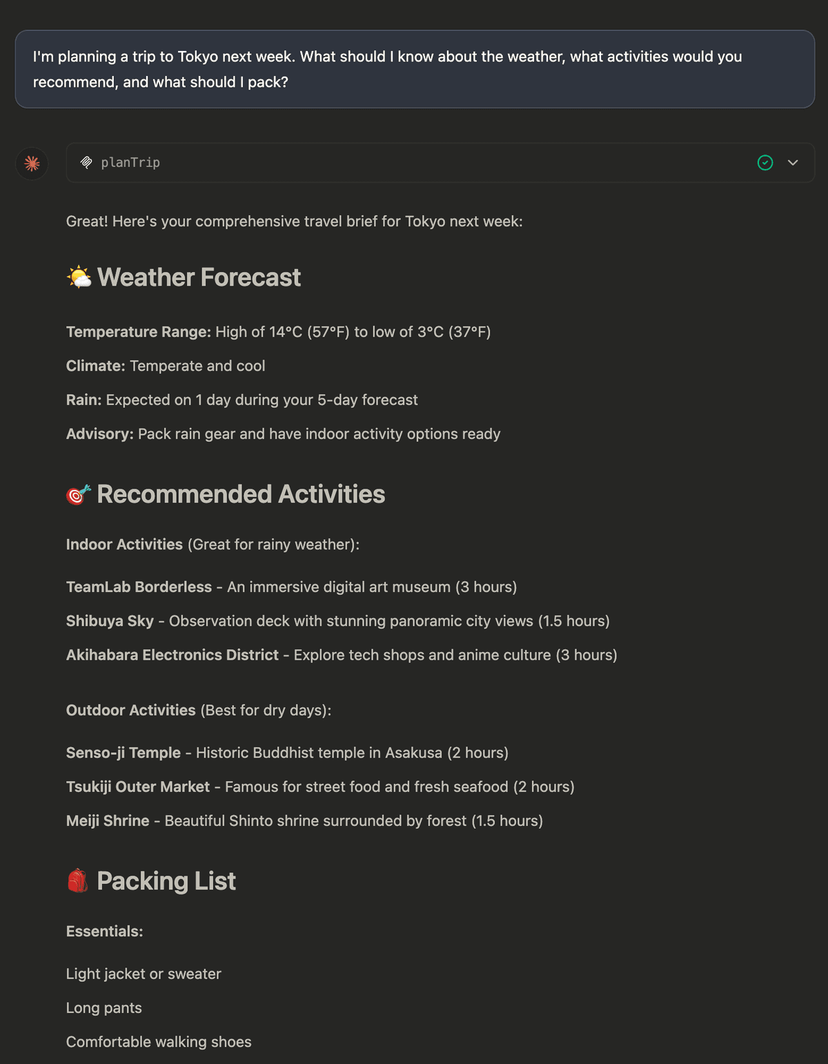 The output of using the custom tool in MCPJam