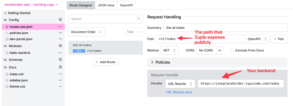 Add route in Zuplo’s editor
