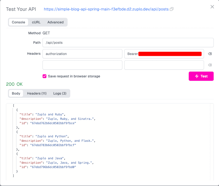 Calling the API with an API key