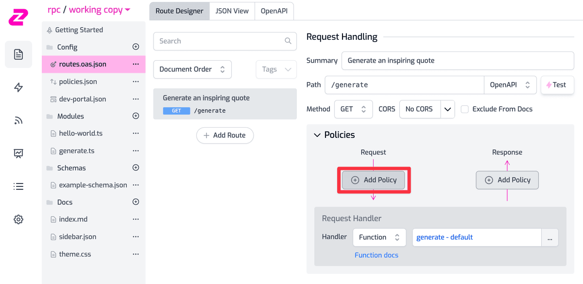adding rate limit policy