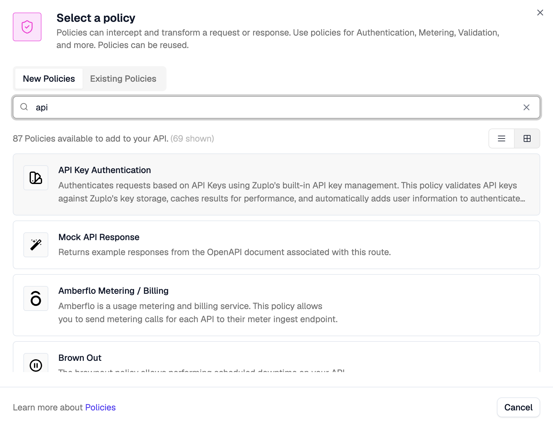 Choose the API Key Authentication policy